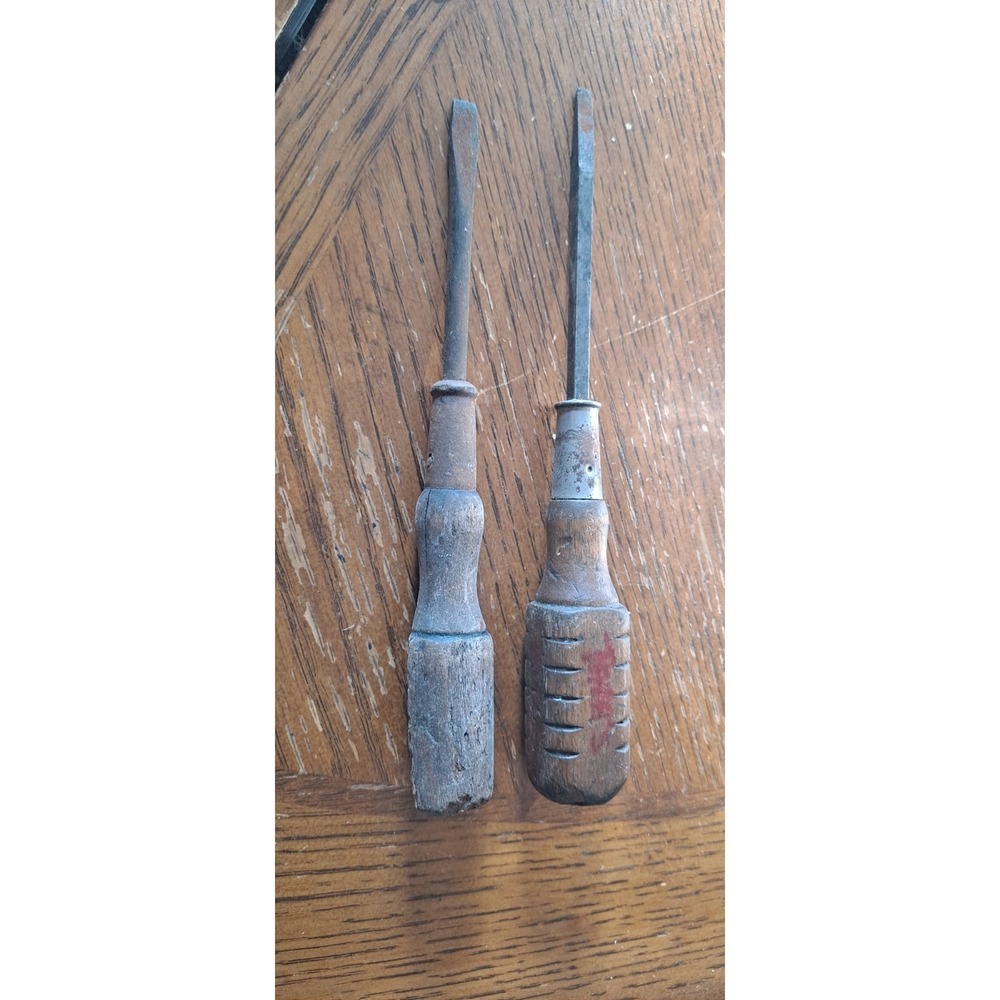 2 Vintage Wooden Handled Screwdrivers